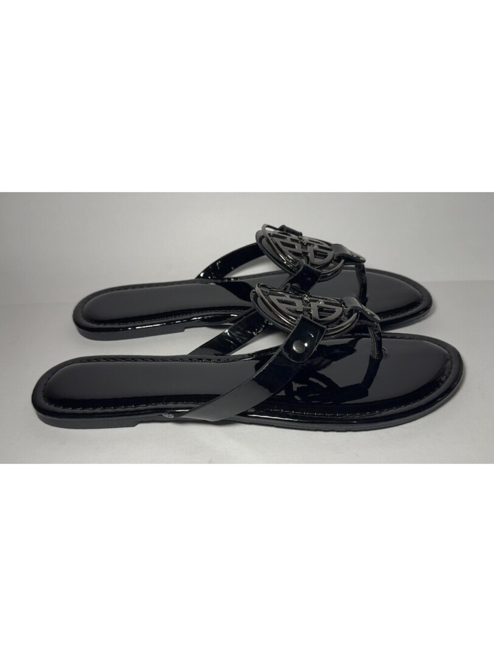 Women's Black Patent Thong Sandals Size 11 Model LIMIT-24 Flat Shoes